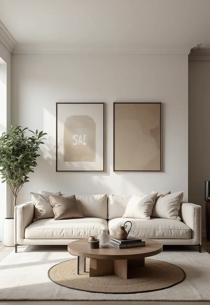 30 Neutral Living Room Decor Ideas for Subtle Elegance - 6. Statement Artwork