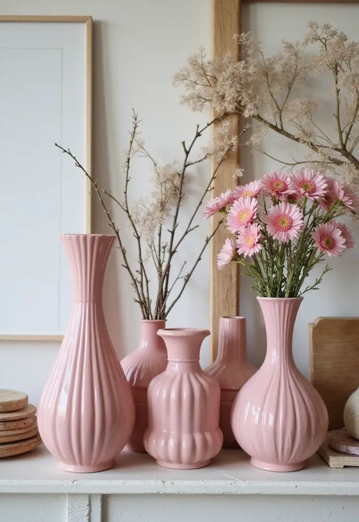 30 Pink Living Room Decor Ideas for a Soft and Playful Look - 11. Pink Decorative Vases