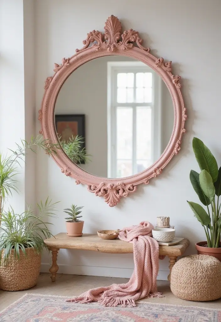 30 Pink Living Room Decor Ideas for a Soft and Playful Look - 15. Whimsical Wall Mirrors