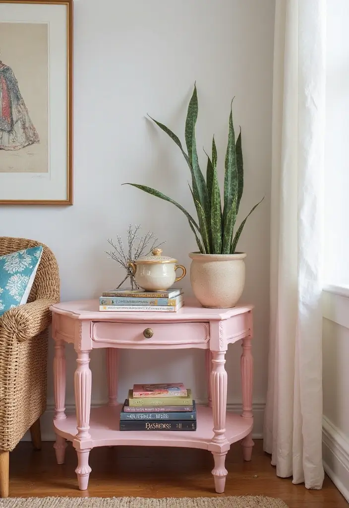 30 Pink Living Room Decor Ideas for a Soft and Playful Look - 20. Pink Accent Tables