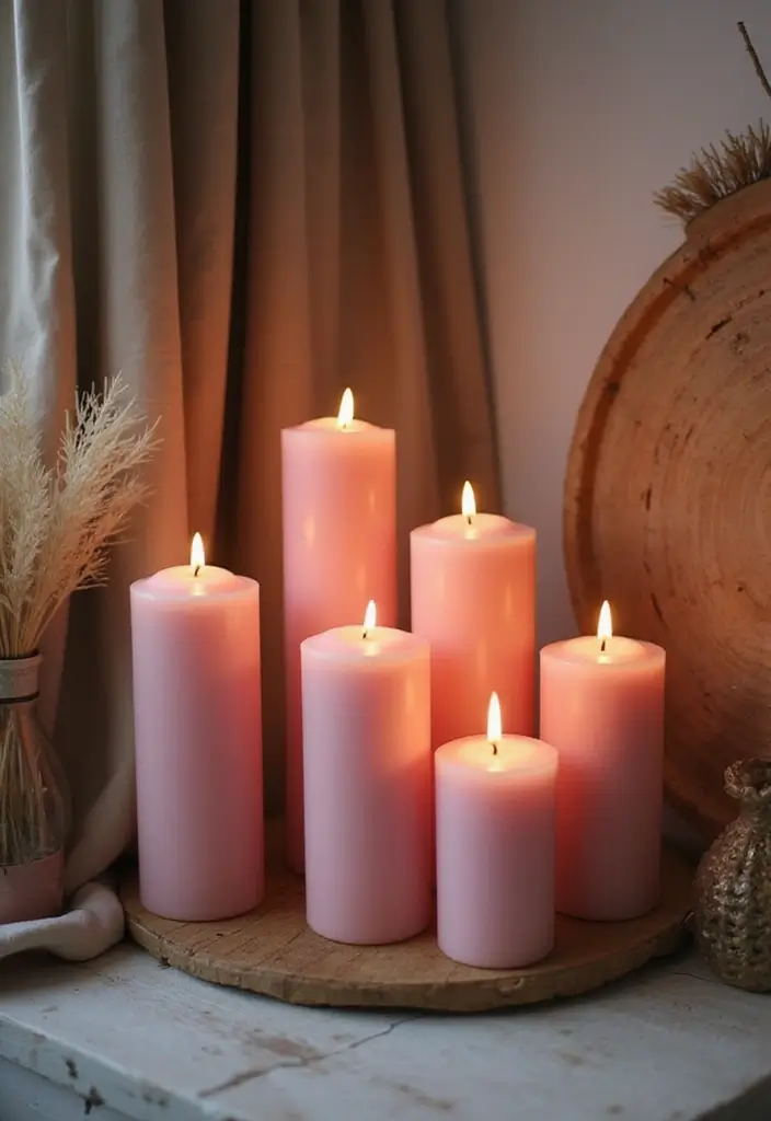 30 Pink Living Room Decor Ideas for a Soft and Playful Look - 21. Pink Pillar Candles