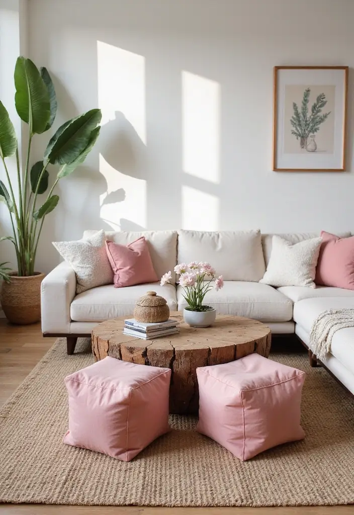 30 Pink Living Room Decor Ideas for a Soft and Playful Look - 22. Pink Cushioned Stools