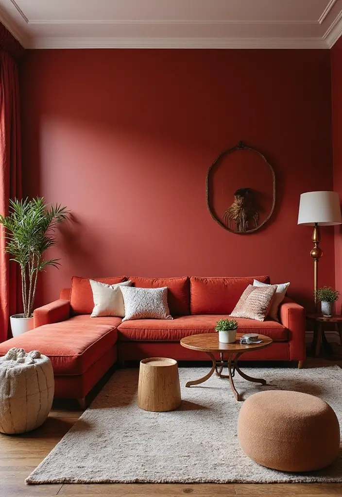 30 Red Living Room Decor Ideas for a Vibrant Home - 1. Bold Red Accent Wall