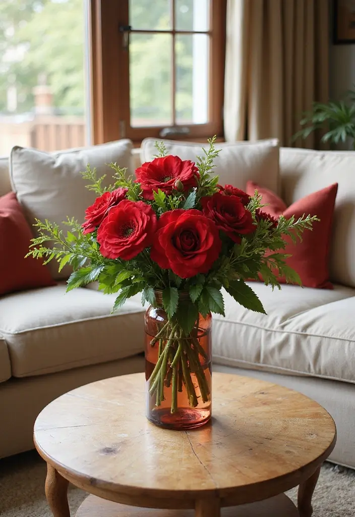 30 Red Living Room Decor Ideas for a Vibrant Home - 10. Red Floral Arrangements