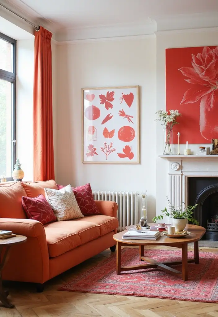 30 Red Living Room Decor Ideas for a Vibrant Home - 13. Artistic Red Wall Decals