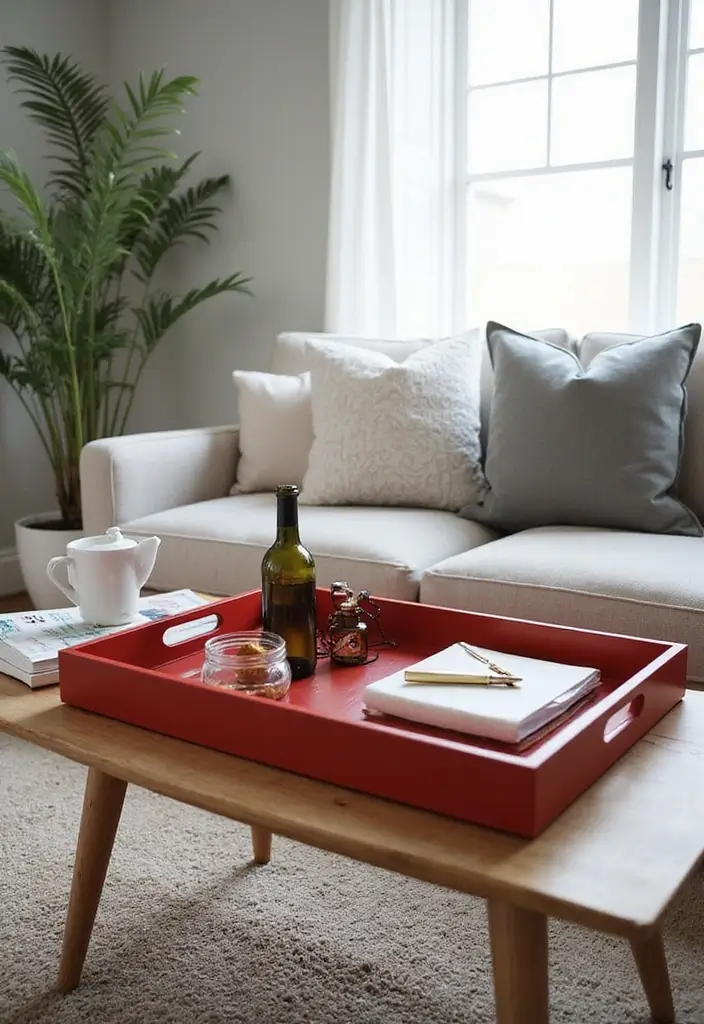 30 Red Living Room Decor Ideas for a Vibrant Home - 14. Red Decorative Trays