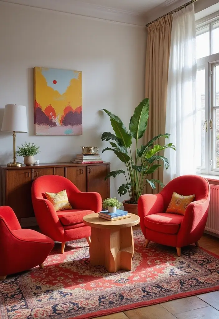 30 Red Living Room Decor Ideas for a Vibrant Home - 16. Playful Red Chairs
