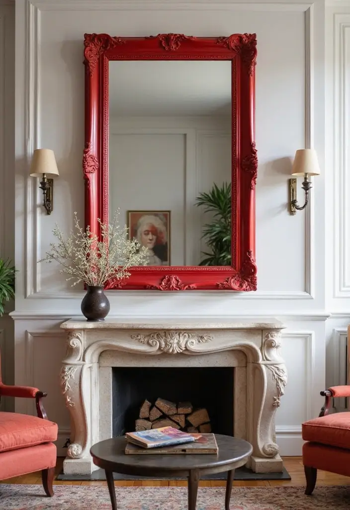30 Red Living Room Decor Ideas for a Vibrant Home - 20. Red Mirrors