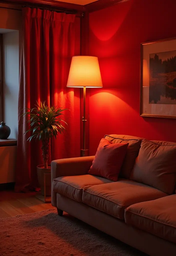 30 Red Living Room Decor Ideas for a Vibrant Home - 23. Red Wall Lighting