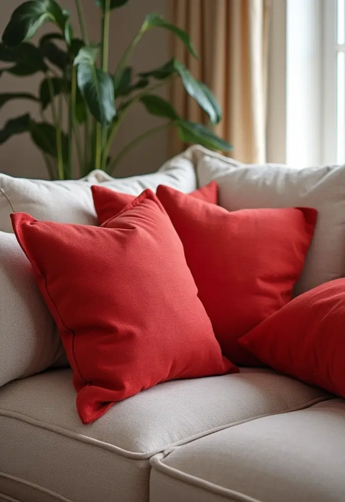 30 Red Living Room Decor Ideas for a Vibrant Home - 24. Red Accent Pillows