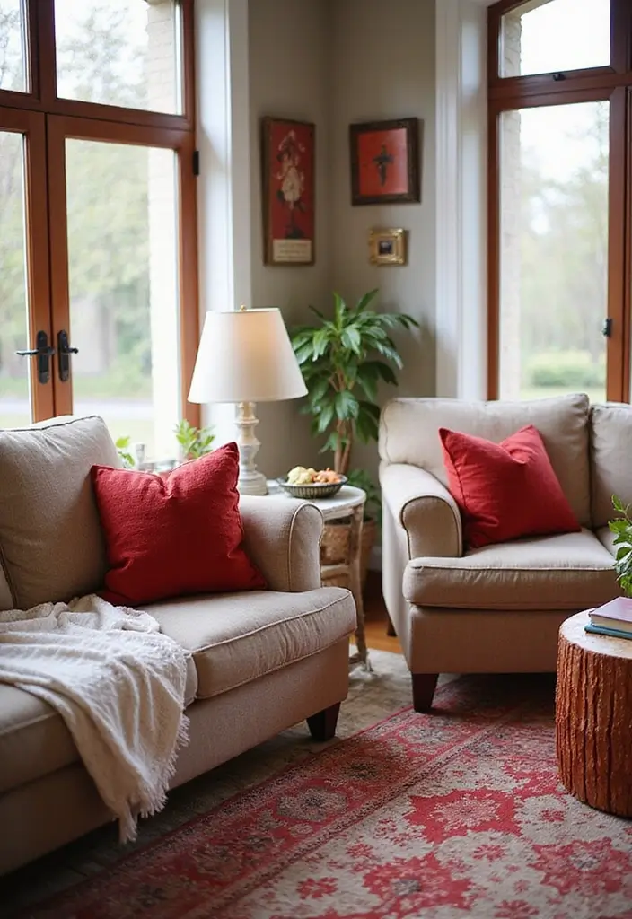 30 Red Living Room Decor Ideas for a Vibrant Home - 30. Red Themed Seasonal Decor