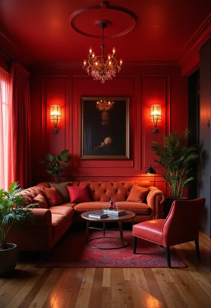 30 Red Living Room Decor Ideas for a Vibrant Home - 6. Stylish Lighting Fixtures