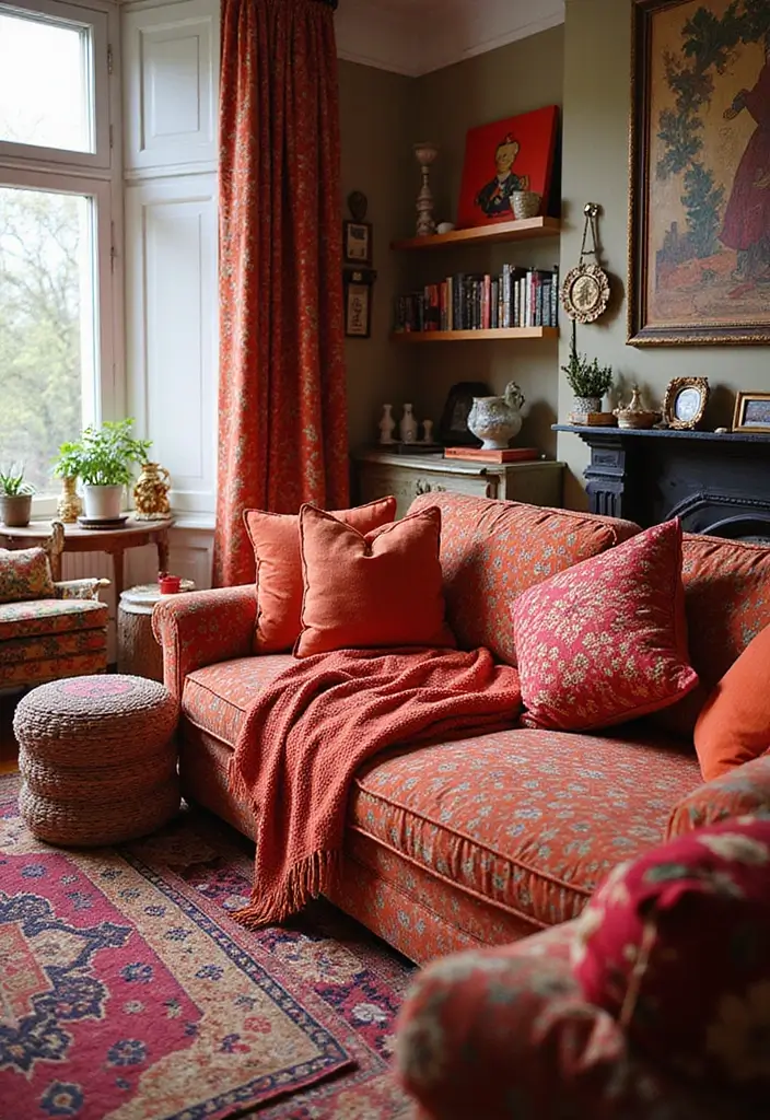 30 Red Living Room Decor Ideas for a Vibrant Home - 7. Eclectic Mix of Patterns