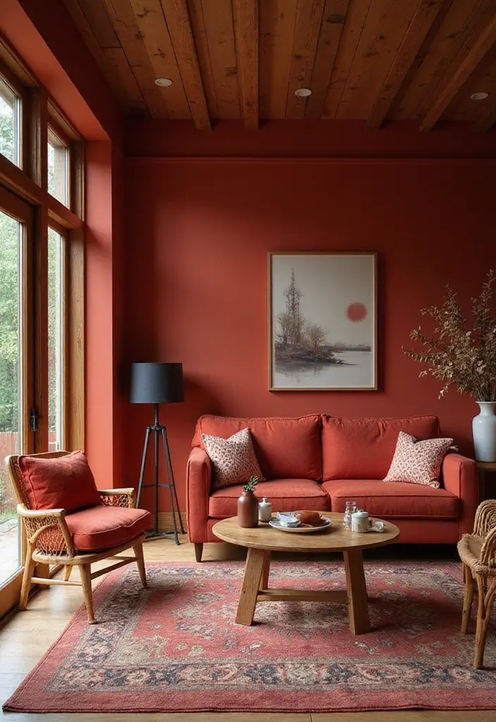 30 Red Living Room Decor Ideas for a Vibrant Home - 8. Red and Wood Combination