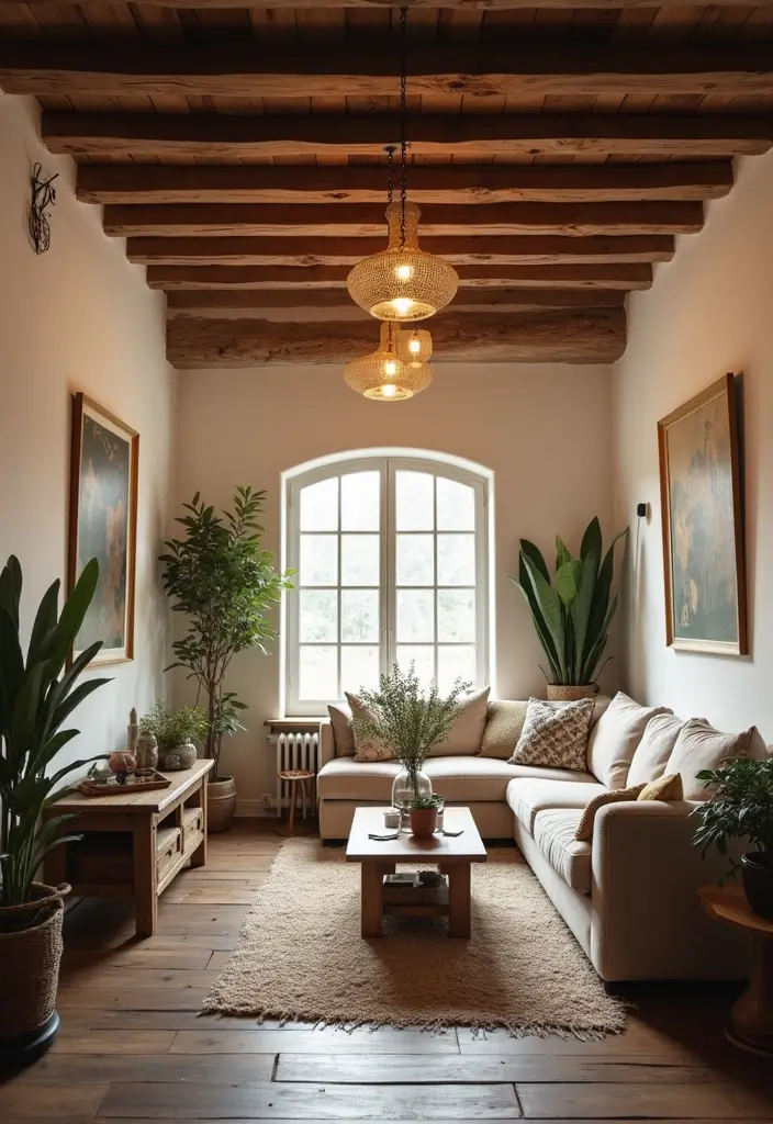 30 Rustic Living Room Decor Ideas for a Country Feel - 1. Cozy Wooden Beams