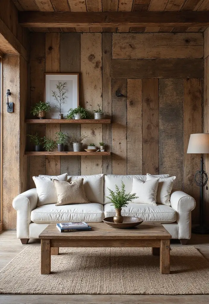 30 Rustic Living Room Decor Ideas for a Country Feel - 11. Reclaimed Wood Accents