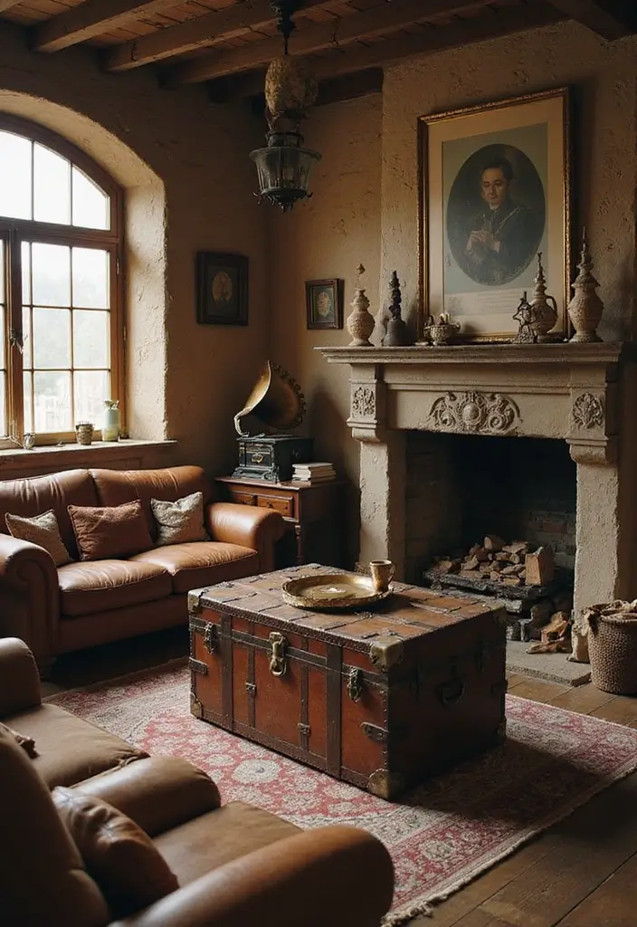 30 Rustic Living Room Decor Ideas for a Country Feel - 12. A Touch of Antiques