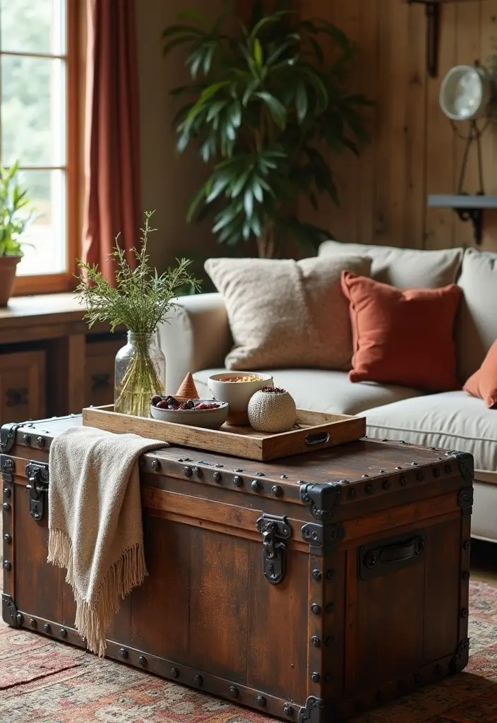 30 Rustic Living Room Decor Ideas for a Country Feel - 15. Decorative Trunks