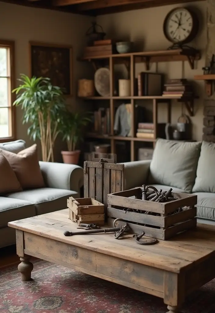 30 Rustic Living Room Decor Ideas for a Country Feel - 20. Vintage Finds as Decor