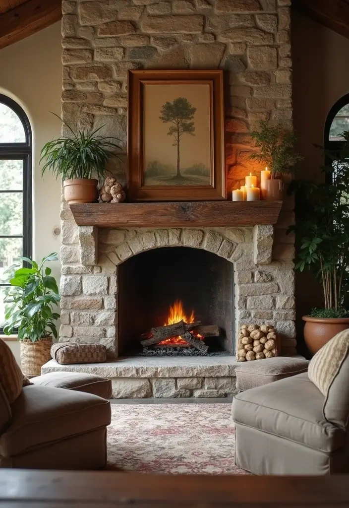 30 Rustic Living Room Decor Ideas for a Country Feel - 22. Cozy Fireplace