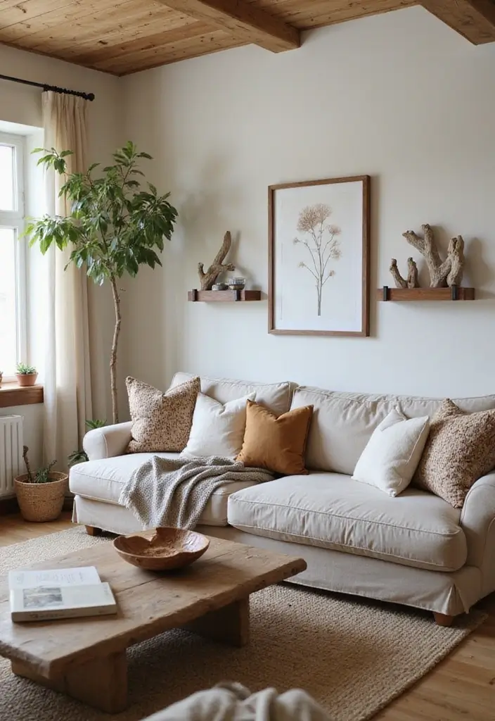 30 Rustic Living Room Decor Ideas for a Country Feel - 23. Nature-Inspired Accents