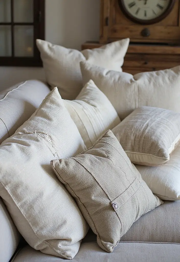 30 Rustic Living Room Decor Ideas for a Country Feel - 25. Farmhouse-Style Pillows