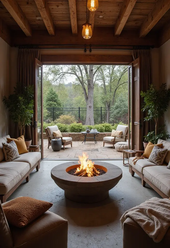 30 Rustic Living Room Decor Ideas for a Country Feel - 26. Modern Fire Pit