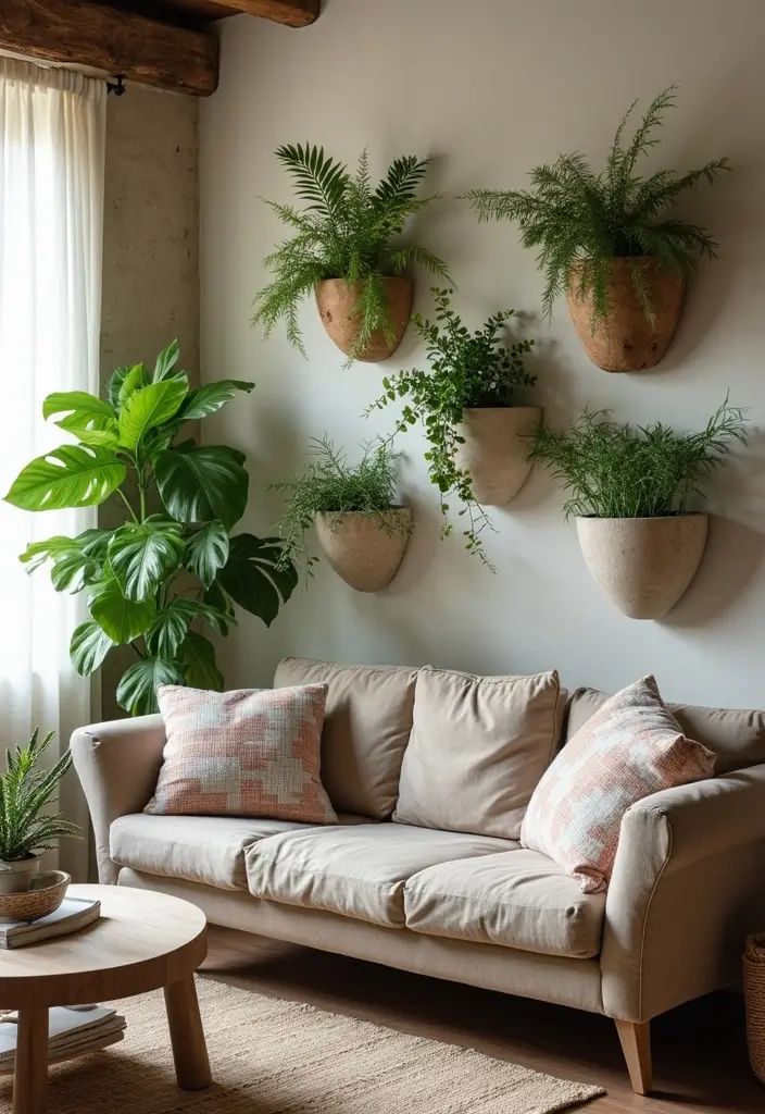 30 Rustic Living Room Decor Ideas for a Country Feel - 27. Wall-Mounted Planters