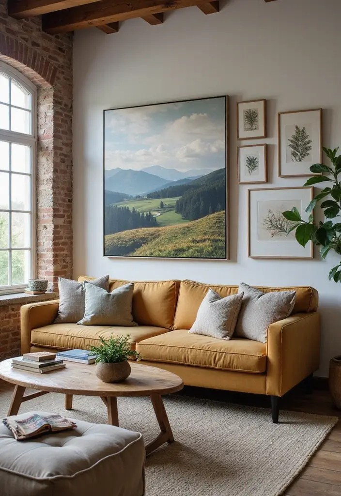 30 Rustic Living Room Decor Ideas for a Country Feel - 9. Statement Artwork