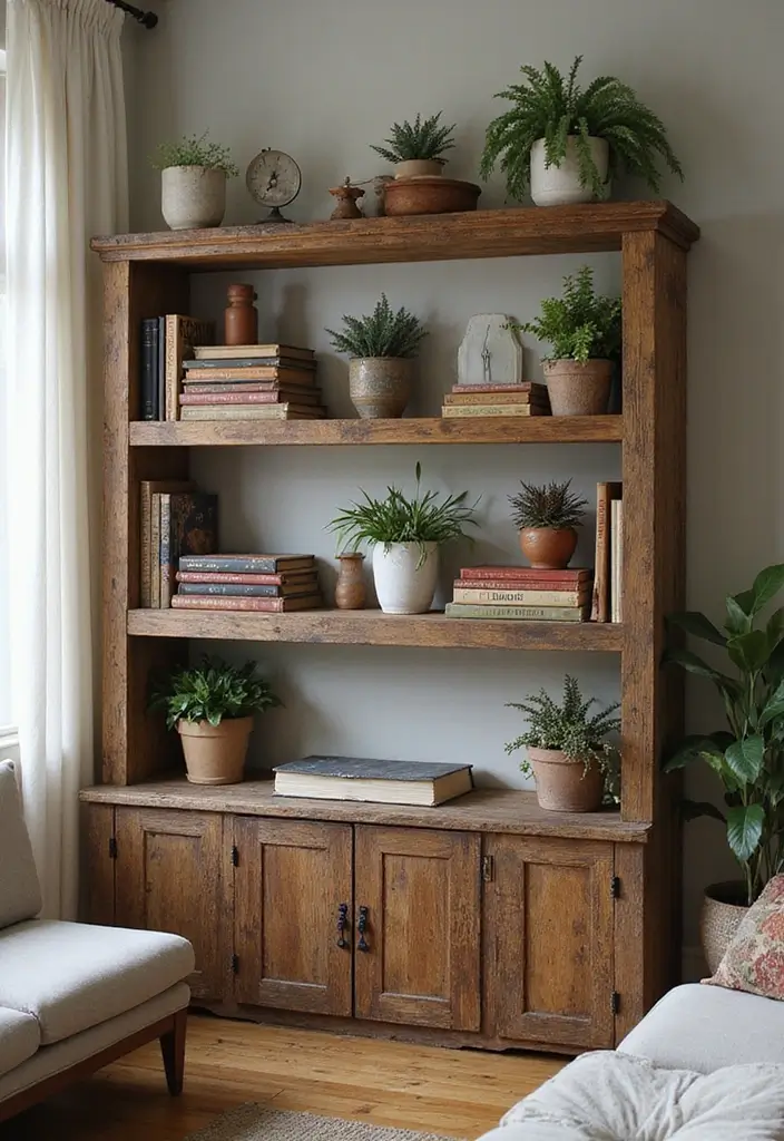 30 Shelf Decor Living Room Ideas for Stylish Displays - 1. Rustic Wooden Shelves