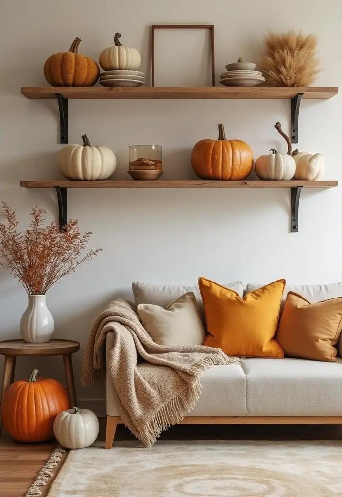 30 Shelf Decor Living Room Ideas for Stylish Displays - 11. Seasonal Decor Swaps
