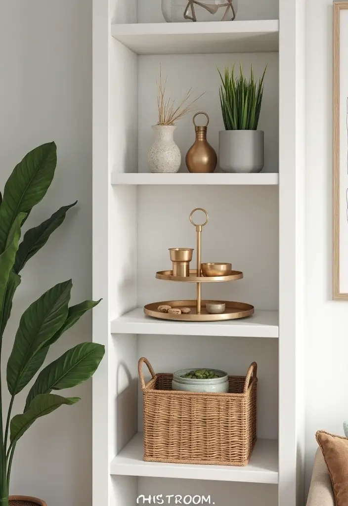 30 Shelf Decor Living Room Ideas for Stylish Displays - 17. Multi-Functional Decor