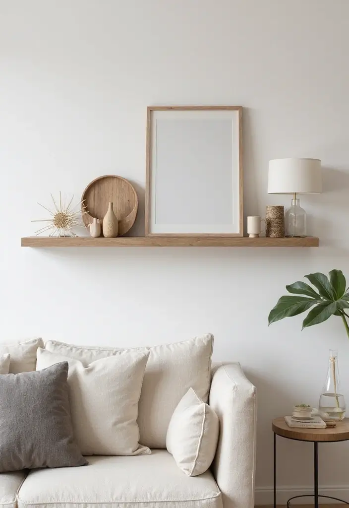 30 Shelf Decor Living Room Ideas for Stylish Displays - 18. Minimalist Approach