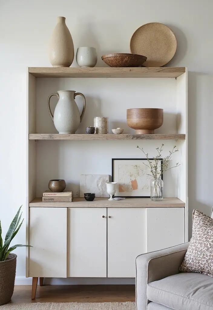 30 Shelf Decor Living Room Ideas for Stylish Displays - 19. Play with Heights