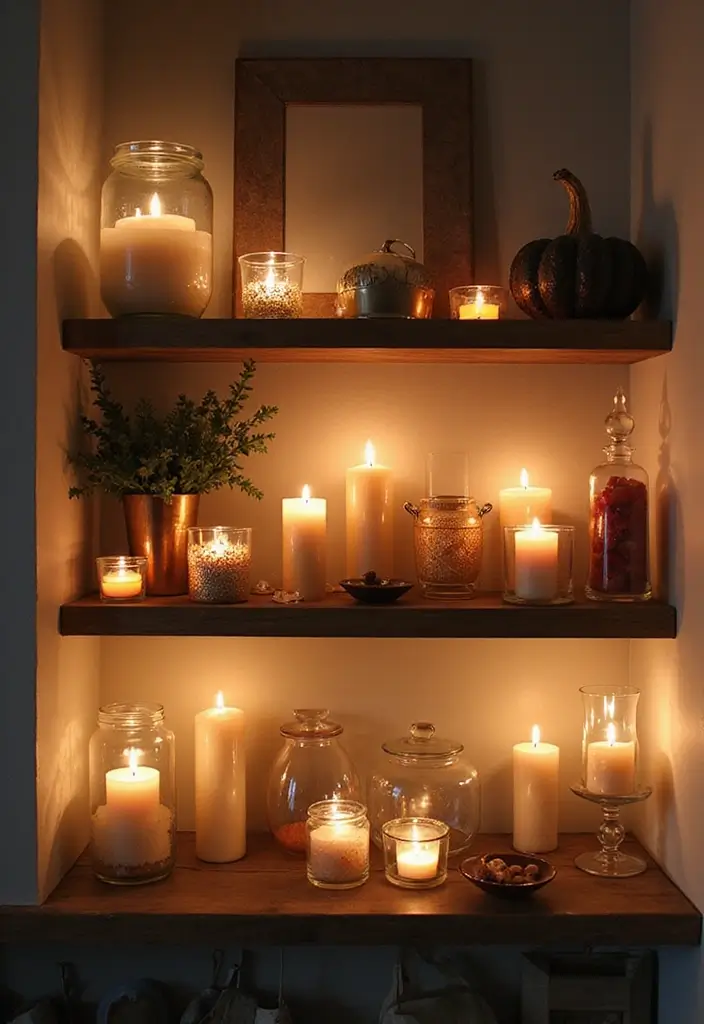 30 Shelf Decor Living Room Ideas for Stylish Displays - 24. Incorporating Candles