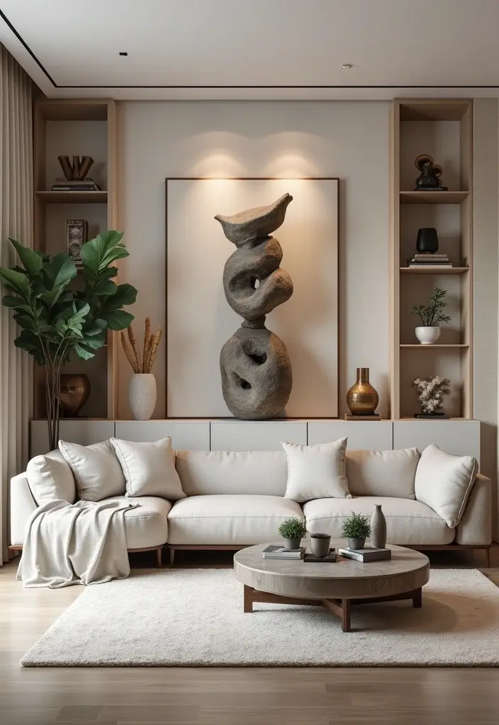 30 Shelf Decor Living Room Ideas for Stylish Displays - 8. Statement Pieces