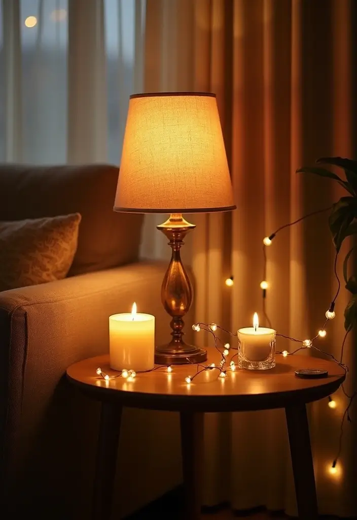 30 Side Table Decor Living Room Ideas for Extra Charm - 17. Layered Lighting