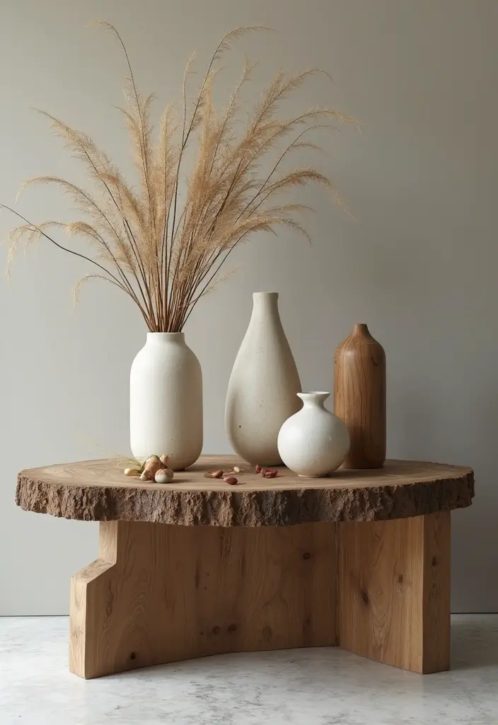 30 Side Table Decor Living Room Ideas for Extra Charm - 19. Artistic Material Mixing