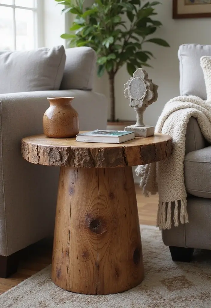 30 Side Table Decor Living Room Ideas for Extra Charm - 2. Rustic Wooden Charm