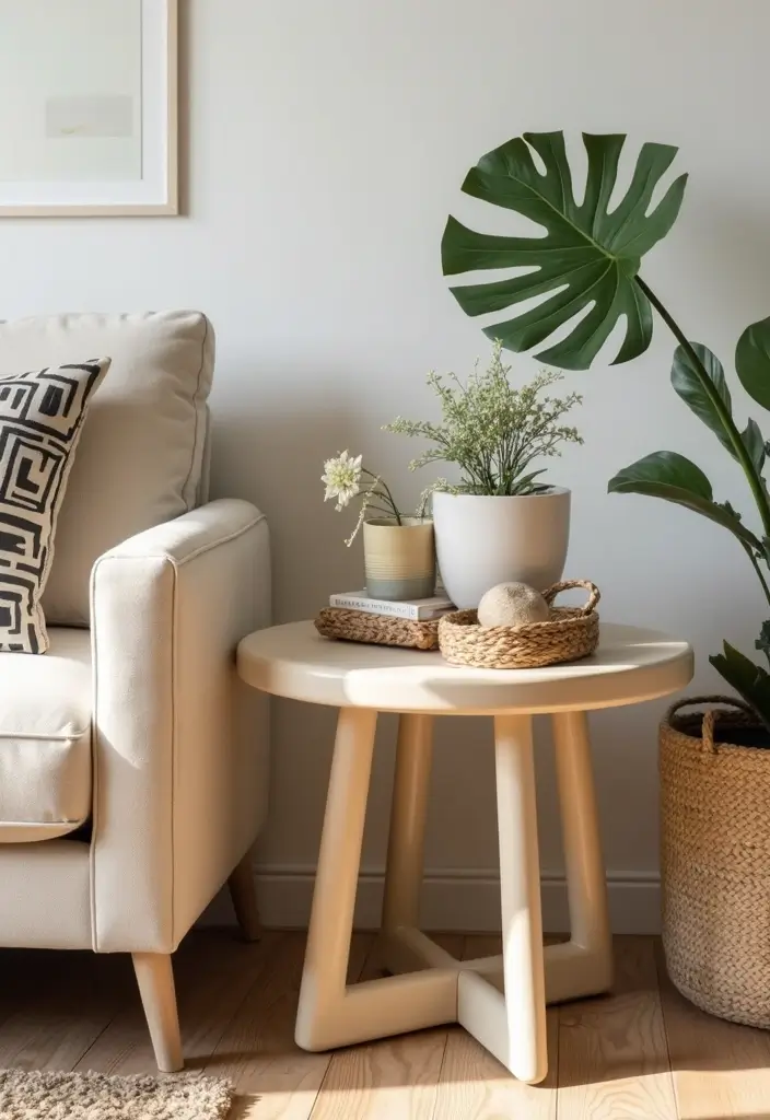 30 Side Table Decor Living Room Ideas for Extra Charm - 25. Playful Shapes