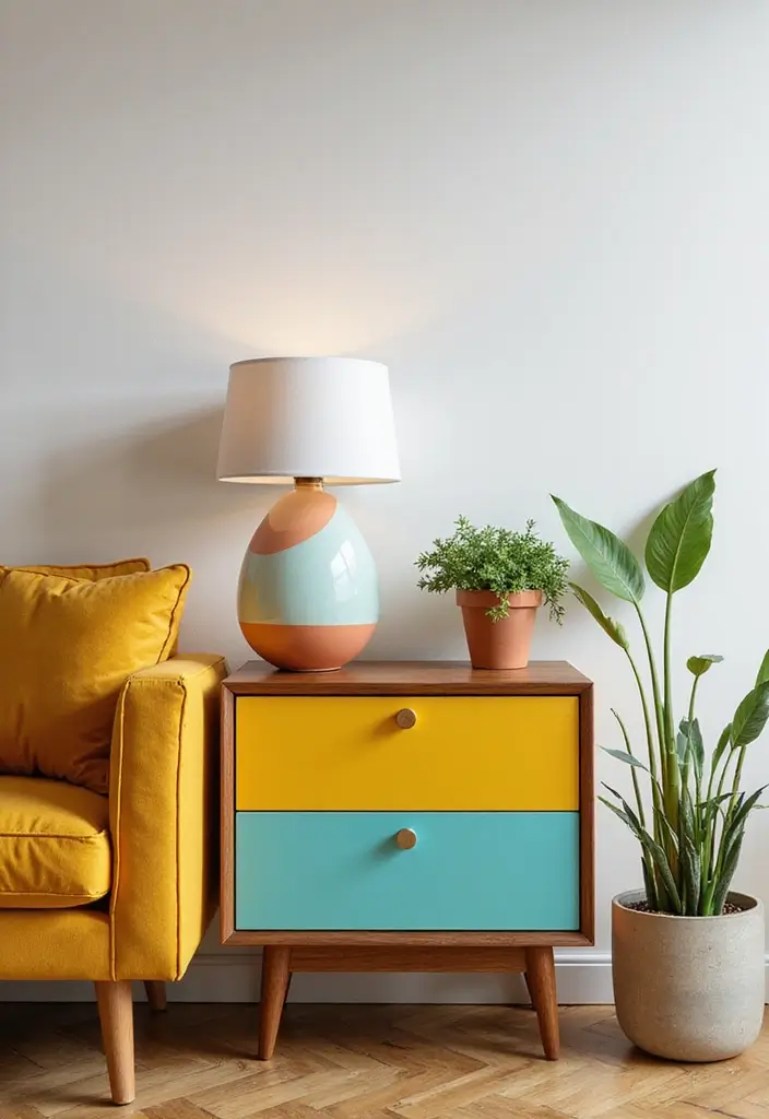 30 Side Table Decor Living Room Ideas for Extra Charm - 4. Mid-Century Modern Vibes