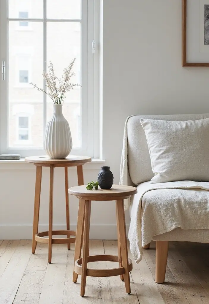 30 Side Table Decor Living Room Ideas for Extra Charm - 5. Minimalist Stackable Tables