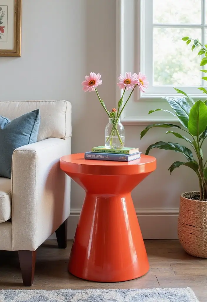 30 Side Table Decor Living Room Ideas for Extra Charm - 6. Playful Color Pops