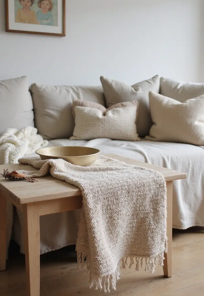 30 Side Table Decor Living Room Ideas for Extra Charm - 8. Textured Fabrics