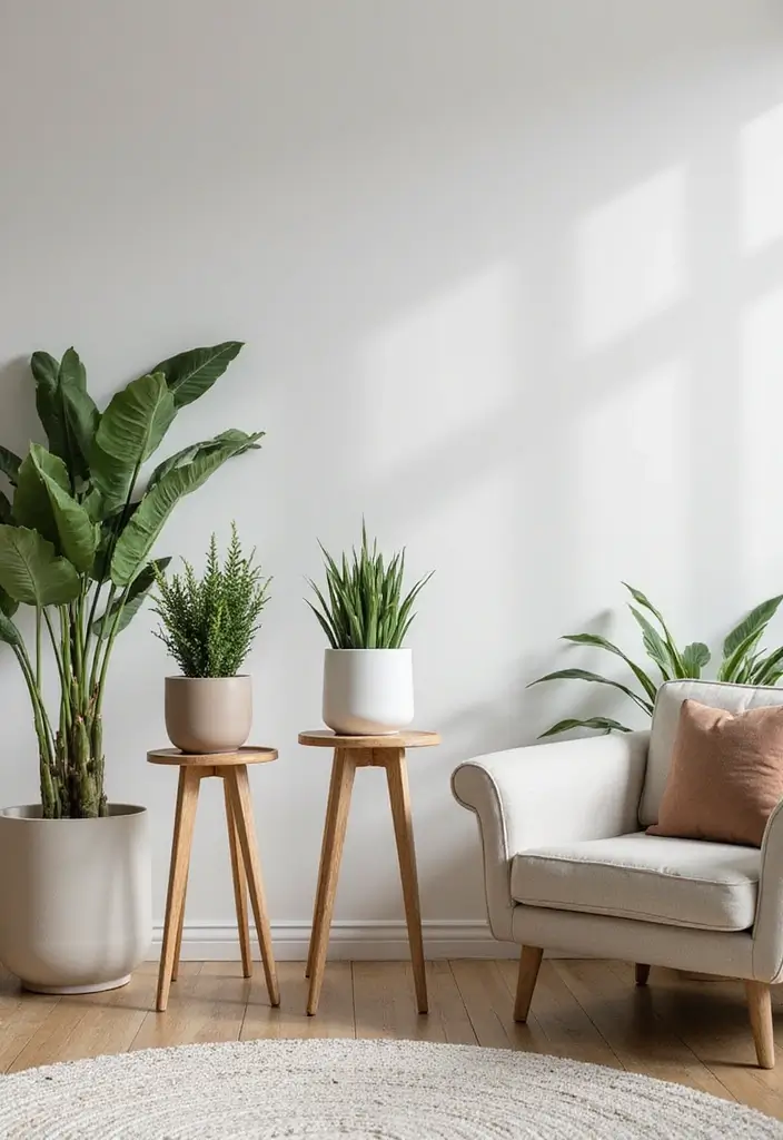 30 Simple Living Room Decor Ideas for Effortless Style - 18. Simple Plant Stands