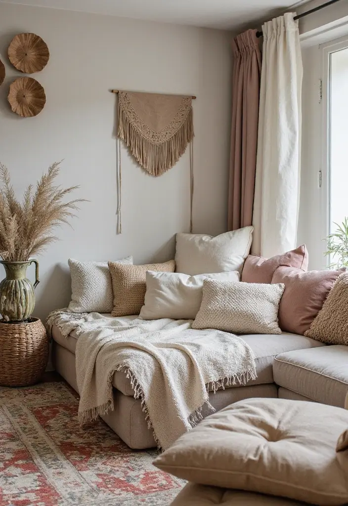 30 Simple Living Room Decor Ideas for Effortless Style - 2. Layered Textiles