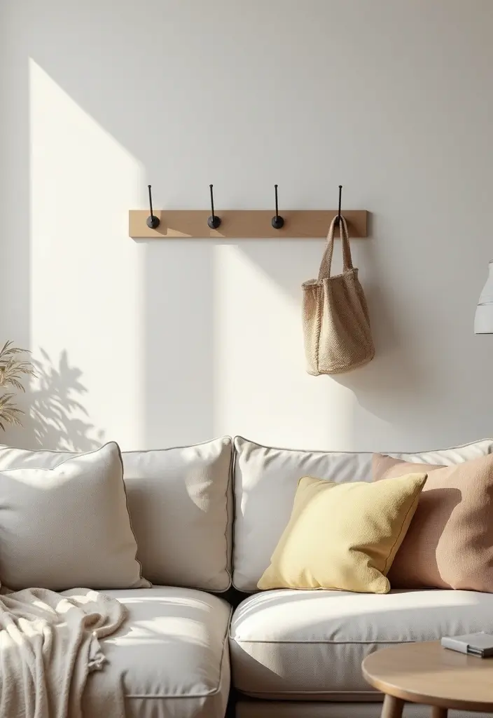 30 Simple Living Room Decor Ideas for Effortless Style - 20. Simple Wall Hooks