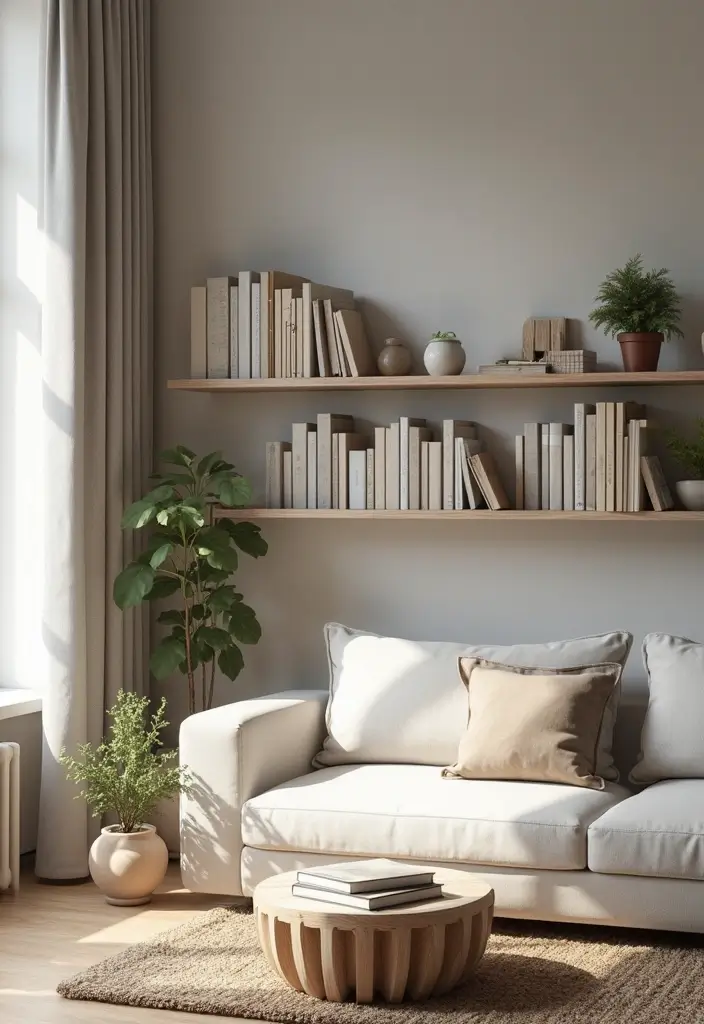 30 Simple Living Room Decor Ideas for Effortless Style - 23. Minimalist Book Display