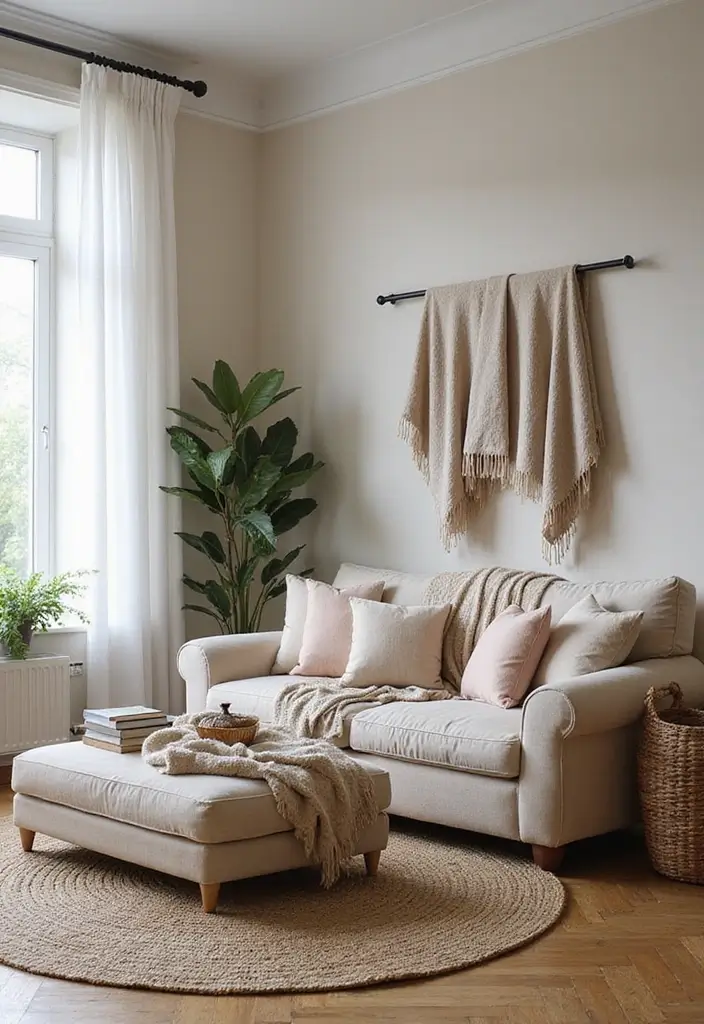 30 Simple Living Room Decor Ideas for Effortless Style - 28. Elegant Display of Throws