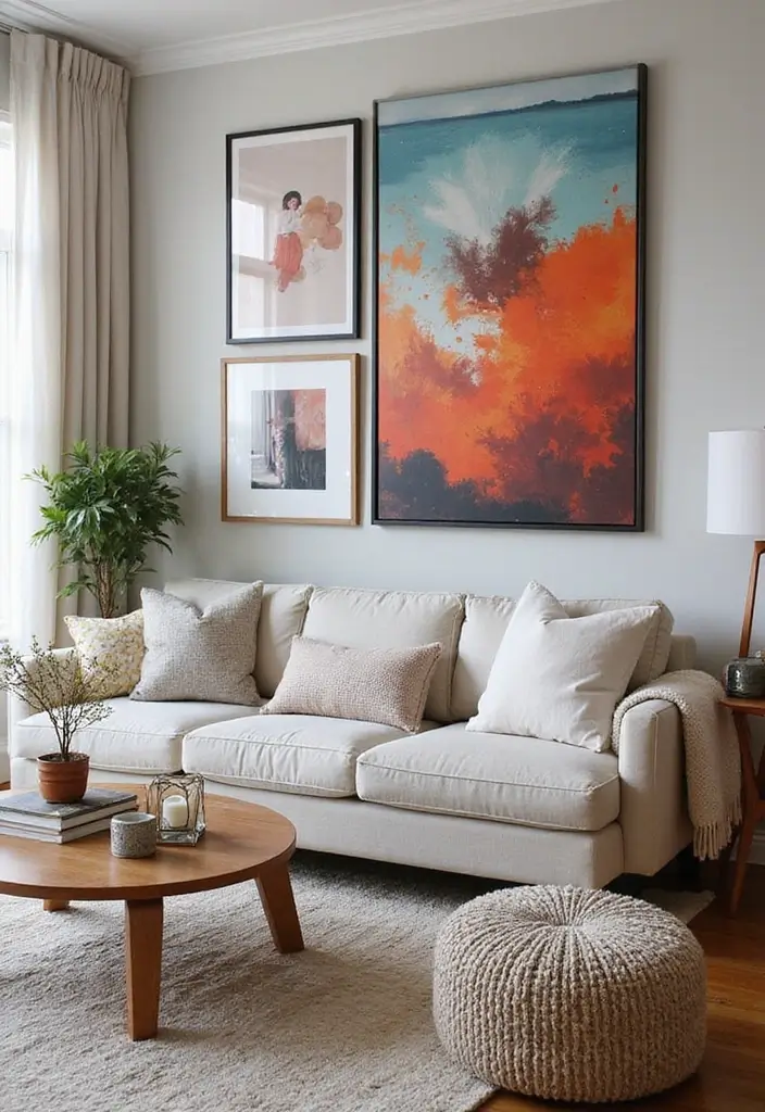 30 Simple Living Room Decor Ideas for Effortless Style - 4. Statement Wall Art